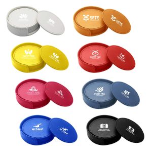 Round Debossed faux leather Coaster