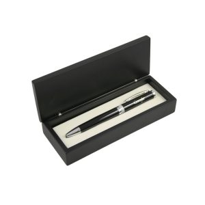 Glossy Black Ballpoint Penwith Diamond Cut Ring