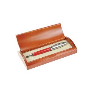Red Executive Ball Pen in Curved Wooden Gift Box