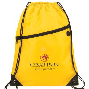 Drawstring Polyester Bag with Front Zipper Pocket